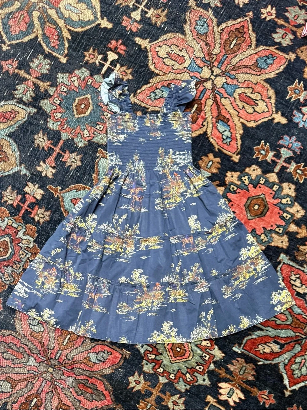 Hill House Home Blue Floral Girls Smocked Nap Dress 7/8 Years